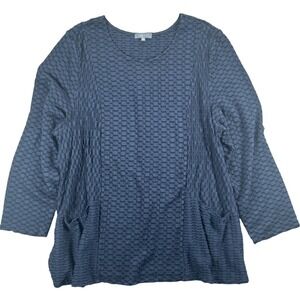 Habitat Pocket Tunic Top Women XXL Blue Textured Jacquard Lagenlook Art To Wear